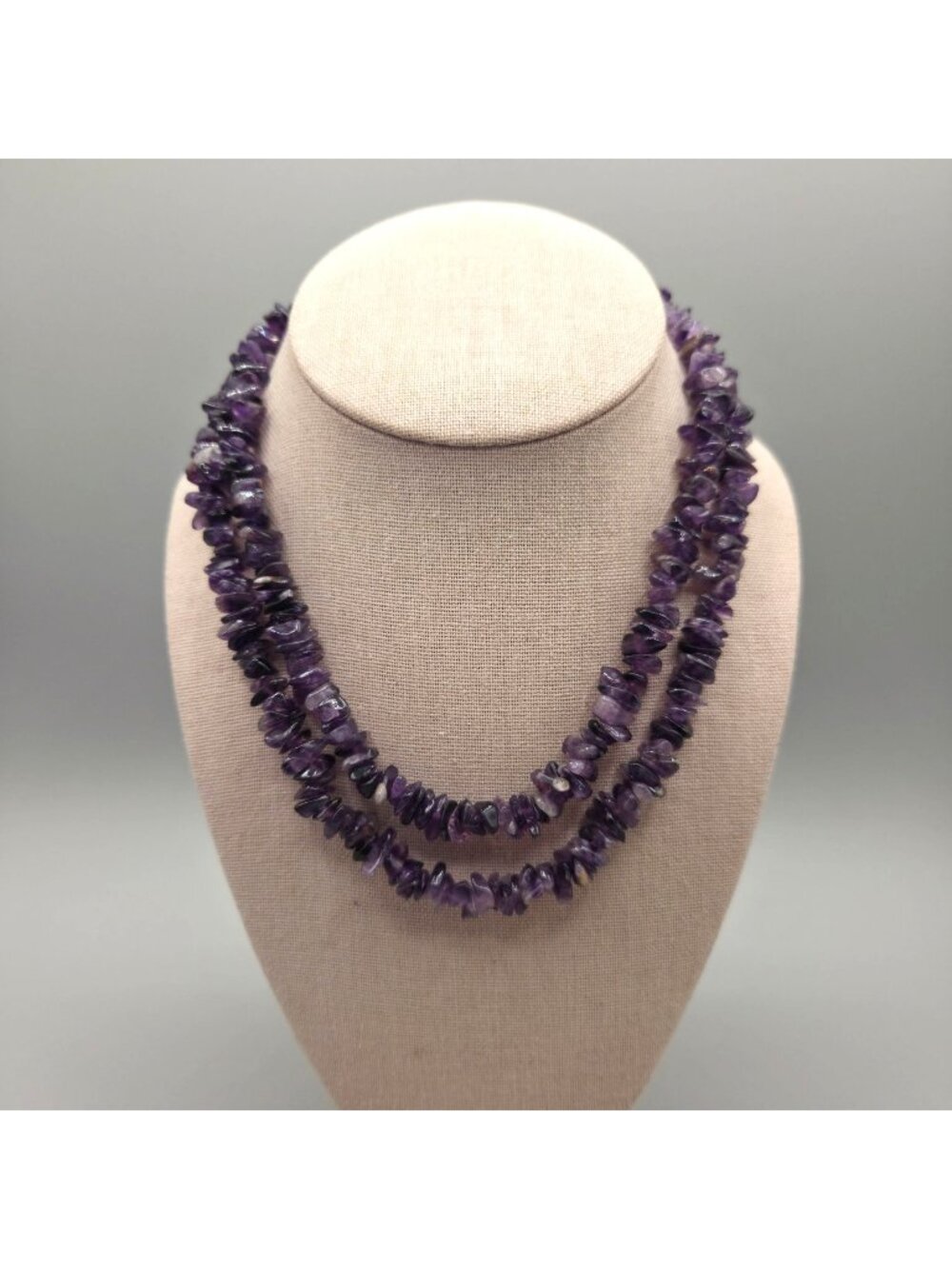 Natural Amethyst Chip Bead Necklace 34" Long Purple Gemstone Strand Jewelry